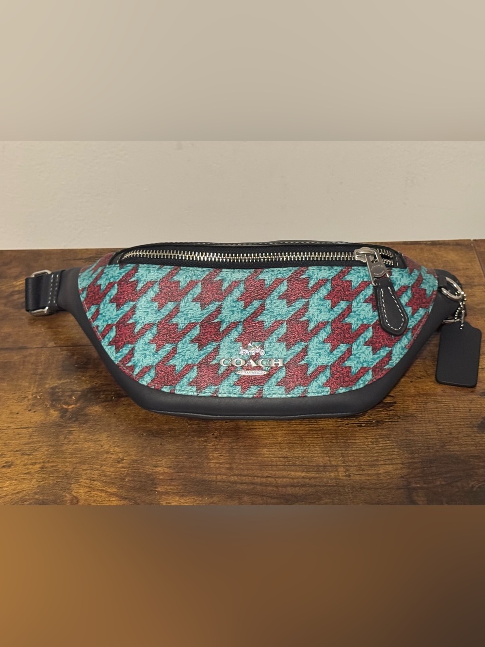 Coach Warren Belt Bag in Coated Canvas with Houndstooth Print